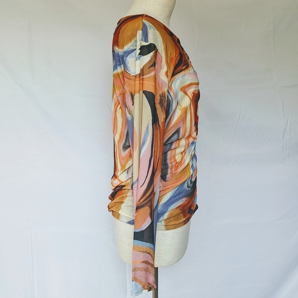 Bailey 44 Vanity Swirl Print Round Neck Mesh Overlay Ruched Center Multi L NWT - Picture 8 of 14